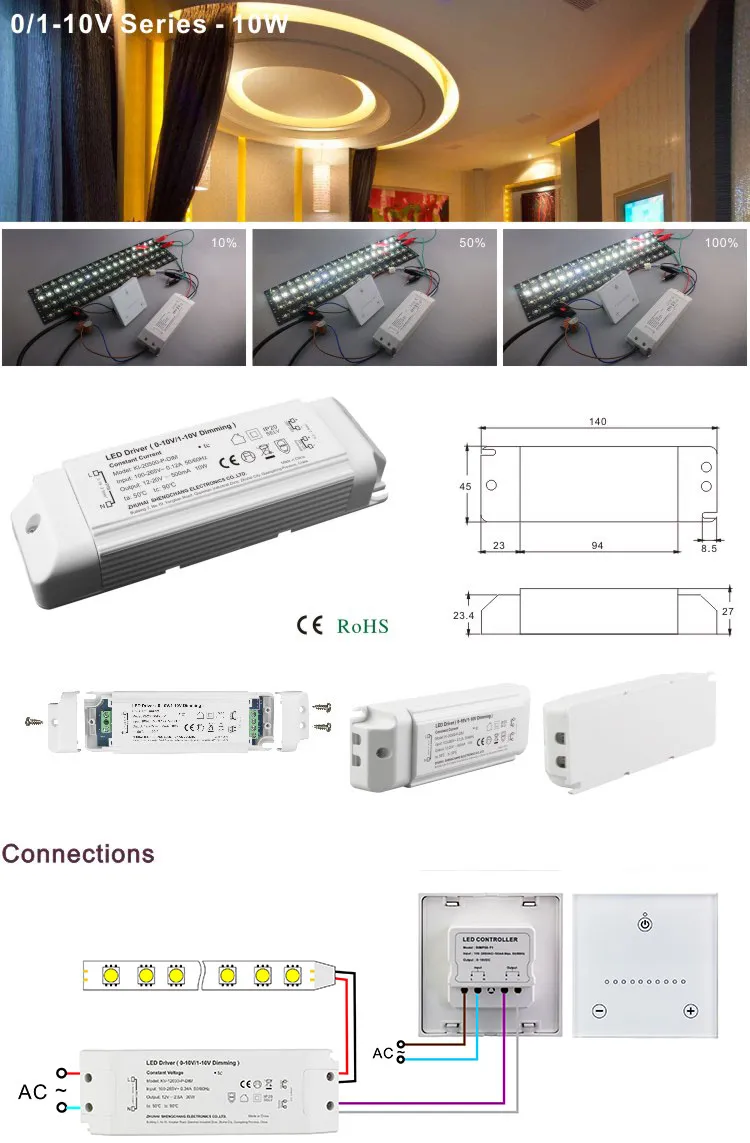 0-10V Dimming LED Drivers Constant Current 350mA 230VAC to 30V DC LED Transformer for LED Pendant Light