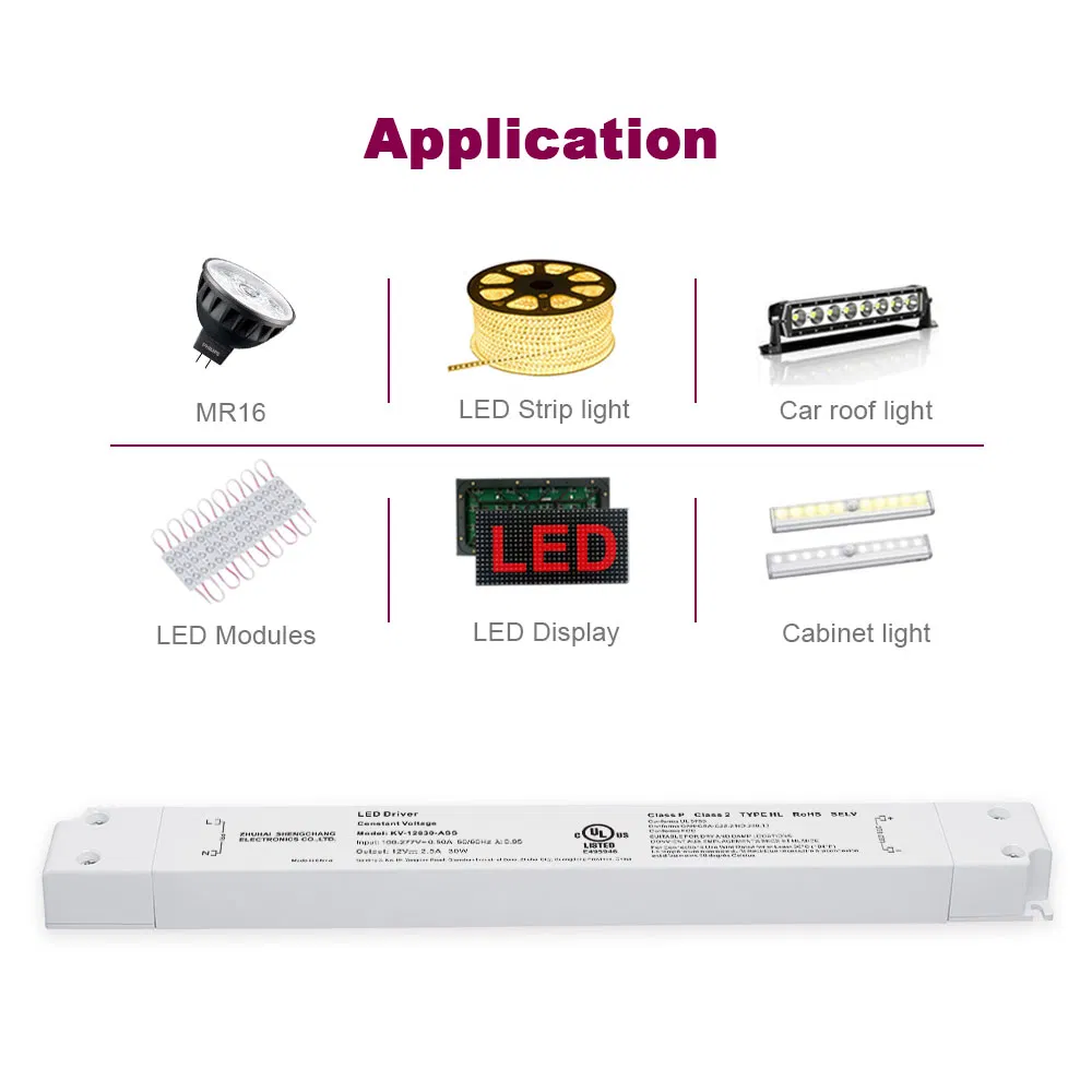 100- 277VAC Input 36V DC 1670mA 30W Ultrathin Constant Voltage Cabinet Size Power Supply LED Driver