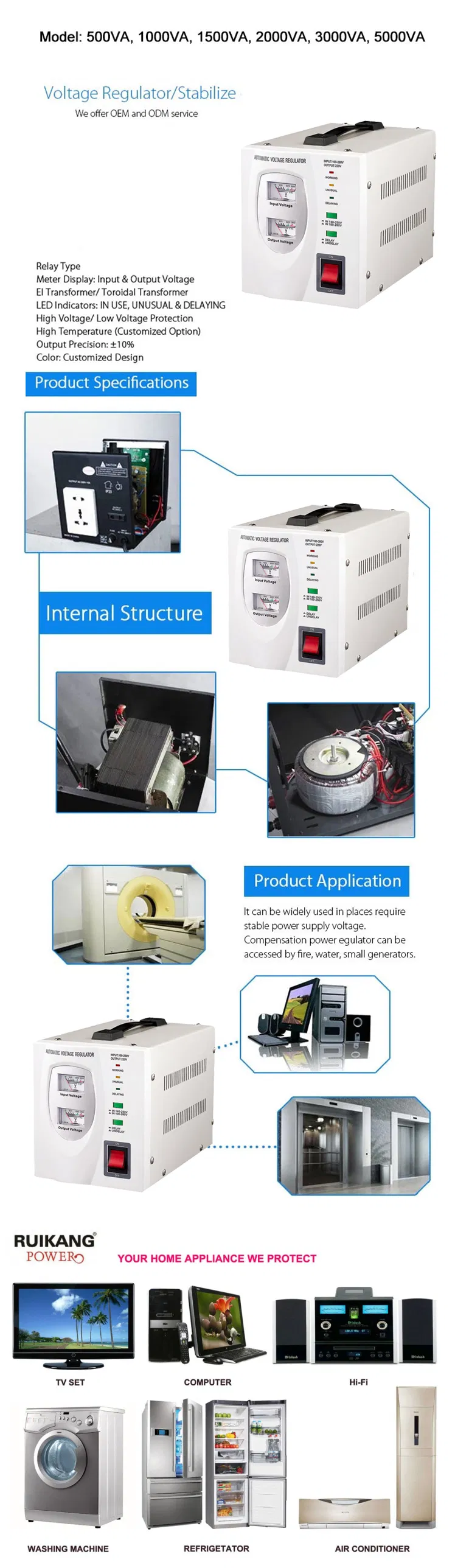 1000va 220V AVR AC Automatic Voltage Stabilizer for Computer