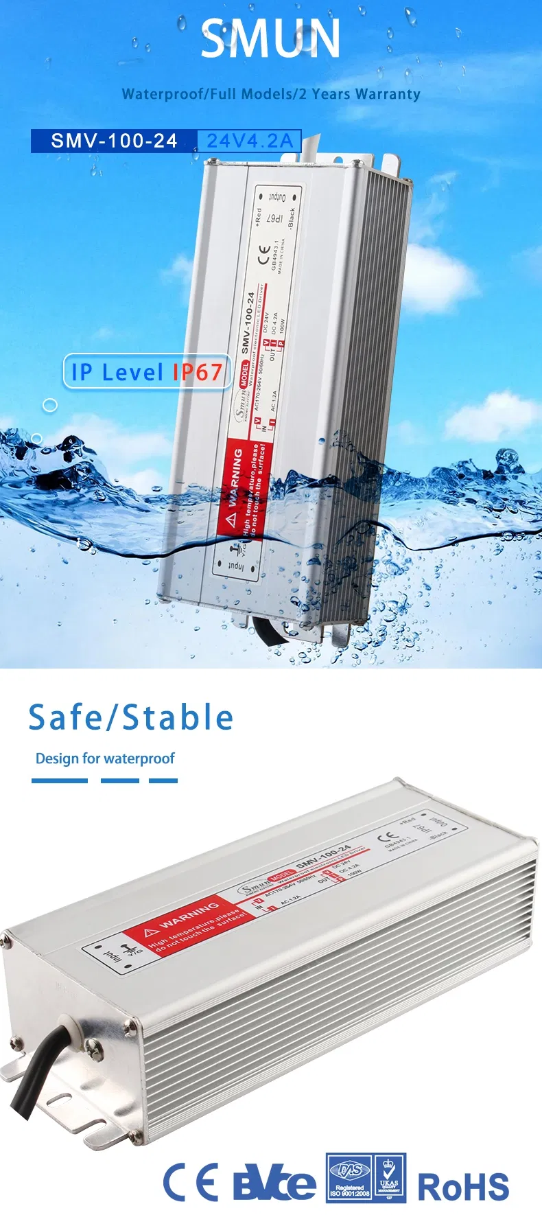 100W 12V 8A Constant Voltage Waterproof LED Switching Power Supply