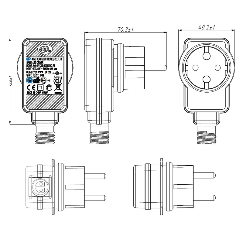12V 0.5A 1.0A 2.0A IP44 Waterproof LED Driver with TUV CE GS Approval