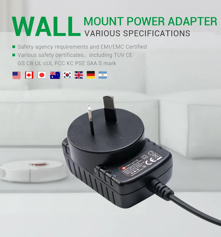 12V 1A 2A 3A Power Supply OEM Factory 12W AC DC Power Adapter with SAA C-Tick Ce Approval