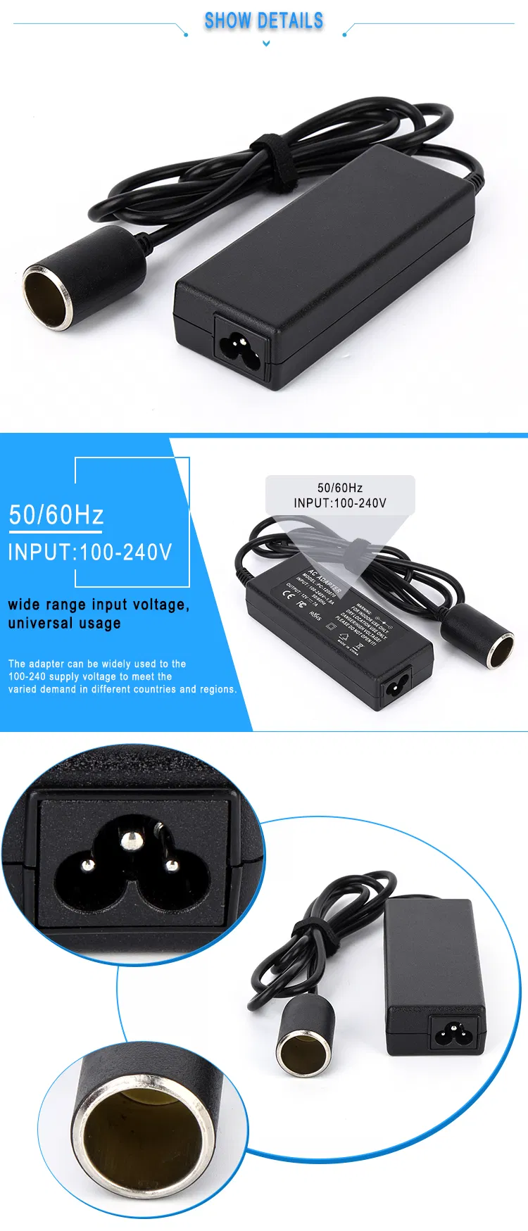 12V 7A cigarette lighter power adapter with UL CE FCC RoHS SAA c-tick CB