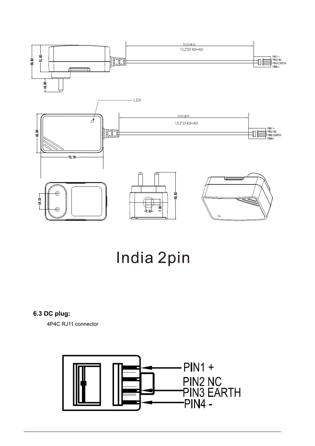12V1.5A AC/DC Power Supply with Rj11 Connector