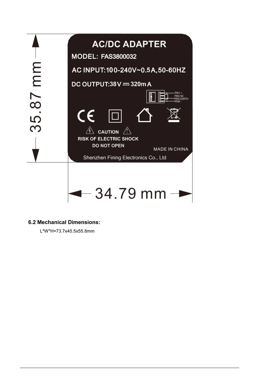 12V1.5A AC/DC Power Supply with Rj11 Connector