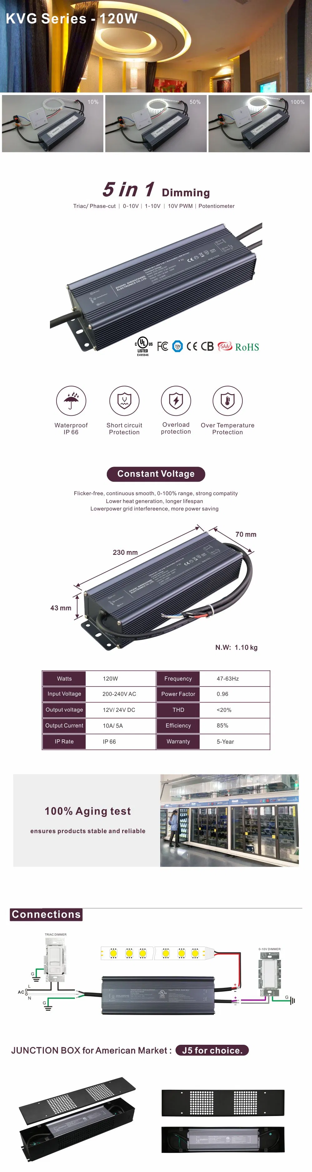 200V-240V AC LED Dimming 120W DC PWM Multiple Output 12 Volt 10A LED Strip Light Driver