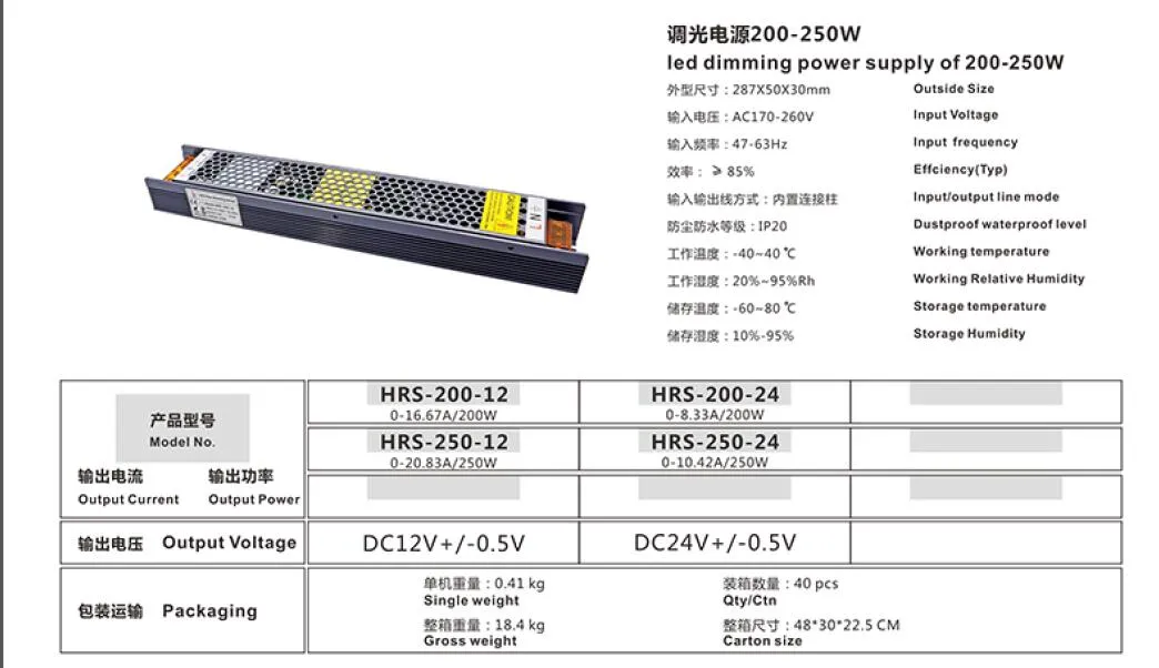 200W 24V Constant Voltage Non-Waterproof Indoor IP20 Dimmable LED Power Supply