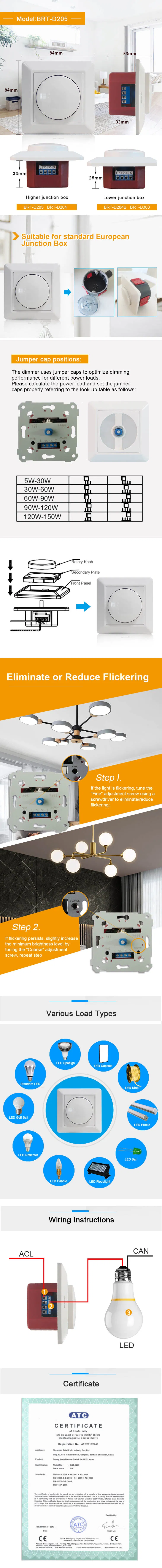 220V Intelligent Rotary Knob LED Light Wall Dimmer Switch