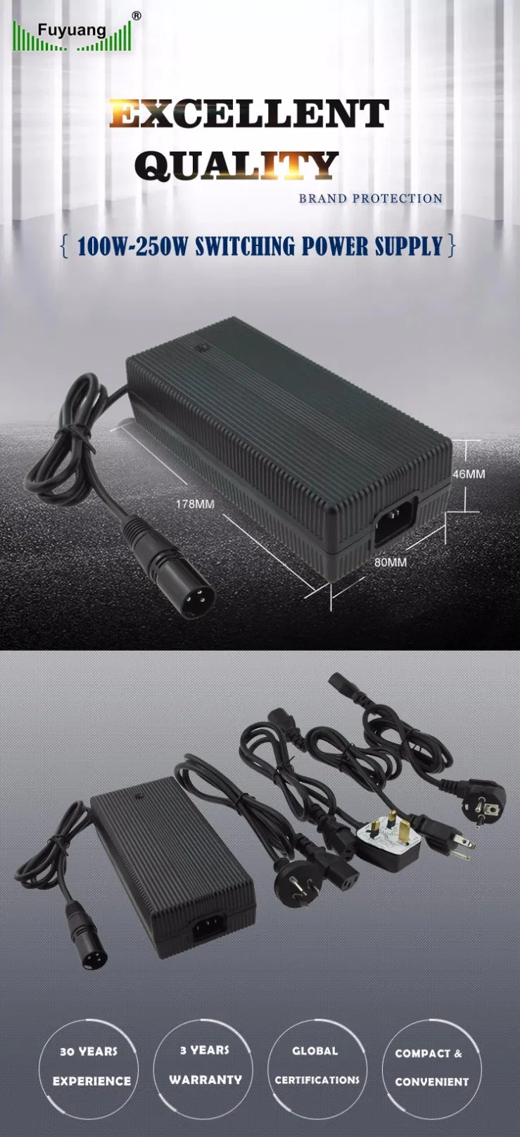 24V2.5A 60W AC/DC Switching Power Supply Power Adapters Laptop Adapter with UL, Ce, RoHS, PSE, SAA etc., Approval