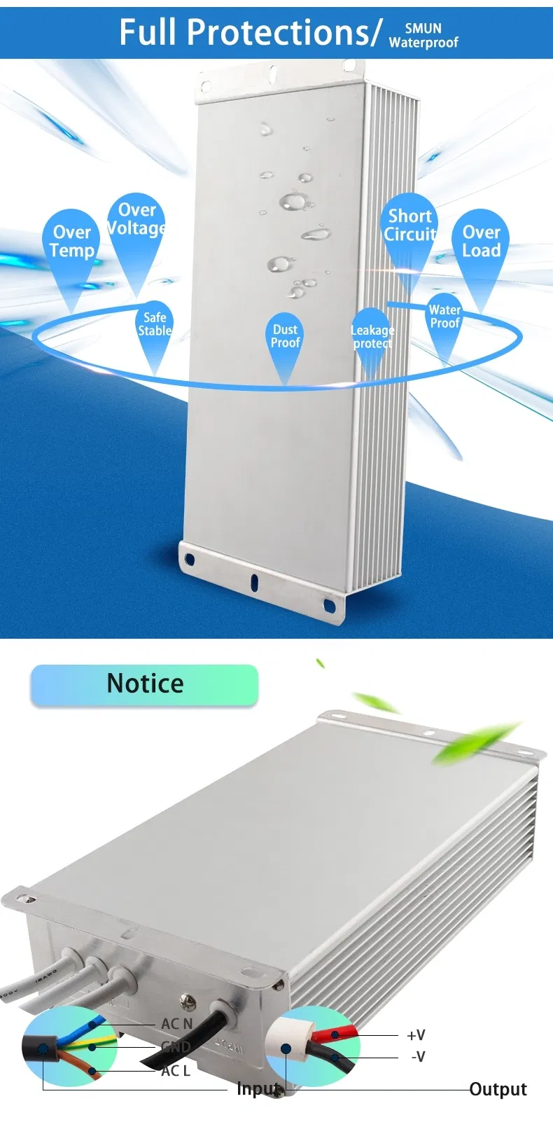 250W 12V 21A Waterproof IP67 Constant Voltage LED Power Supply