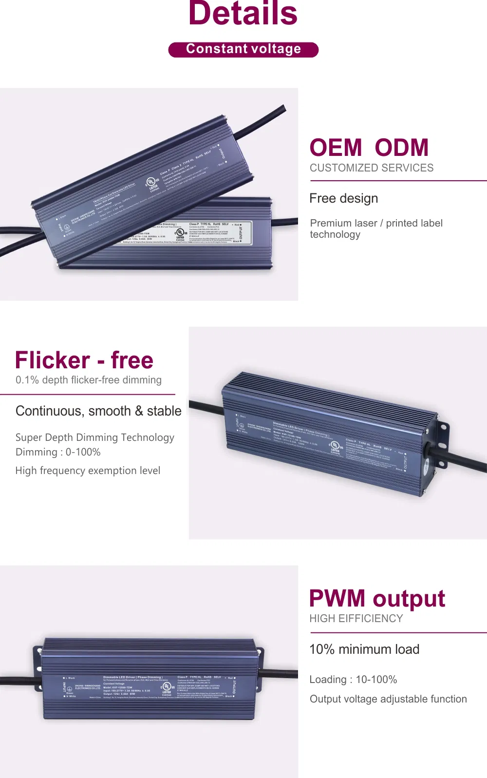 30W - 400W Intelligent Dimmable LED Driver with TUV CB ENEC UL cUL FCC Listed SAA CE RoHS CCC Certificate