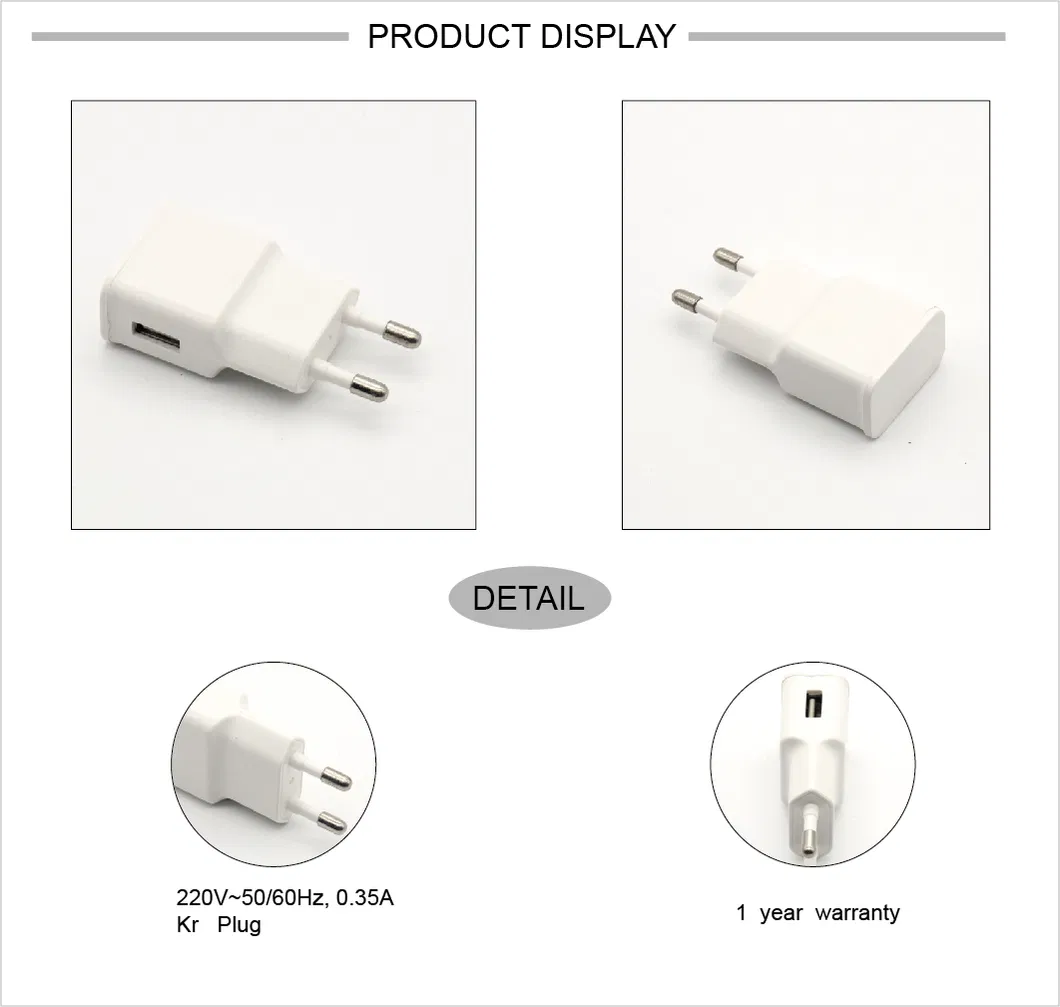 5V1.2A/5V2.1A High Quality Kr Plug Charger with Ocp /Ovp /SCP/Otp