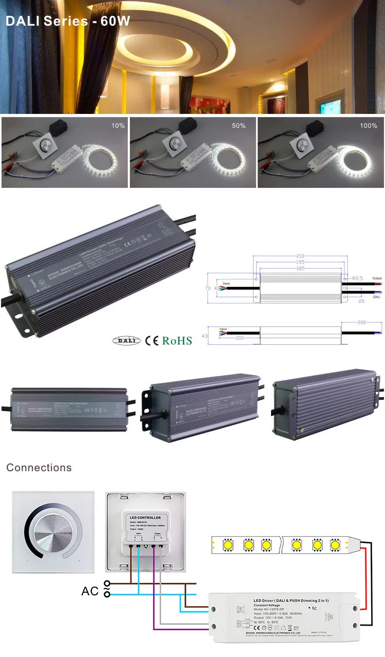 85V 700mA 60W Dali Dimming Constant Current DC to DC Switching Power Supply