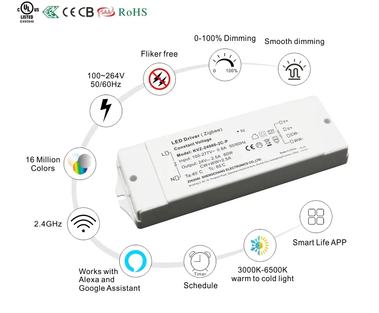 Alexa and Google Home Amazon Hot Sale OEM ODM LED Drivers Wholesale BLE WiFi Zigbee Dimmable Wireless LED Driver for LED Light