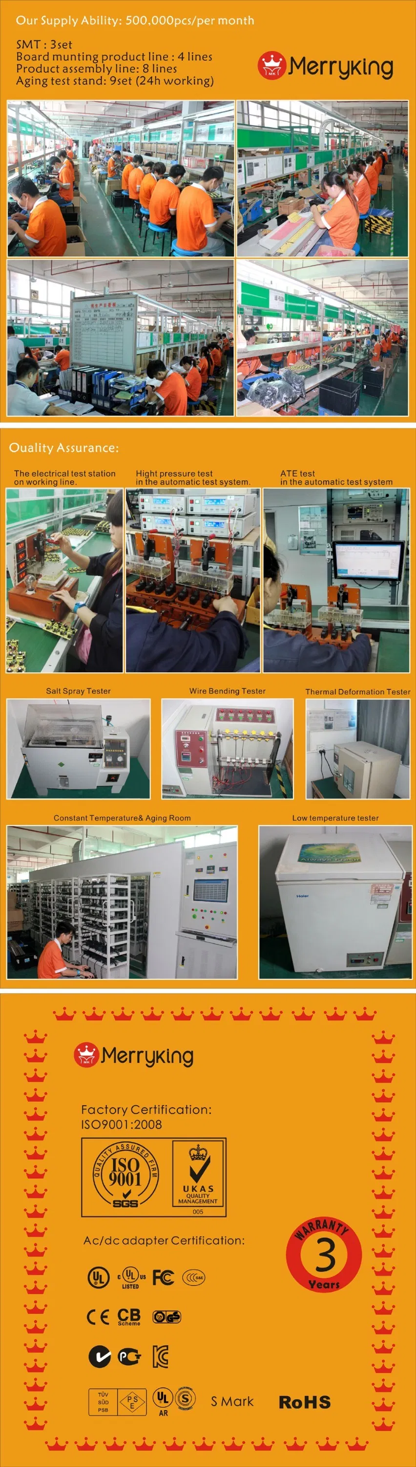 Ce RoHS CB Approval 12V 800mA EU Plug AC DC Power Adapter with Free Samples