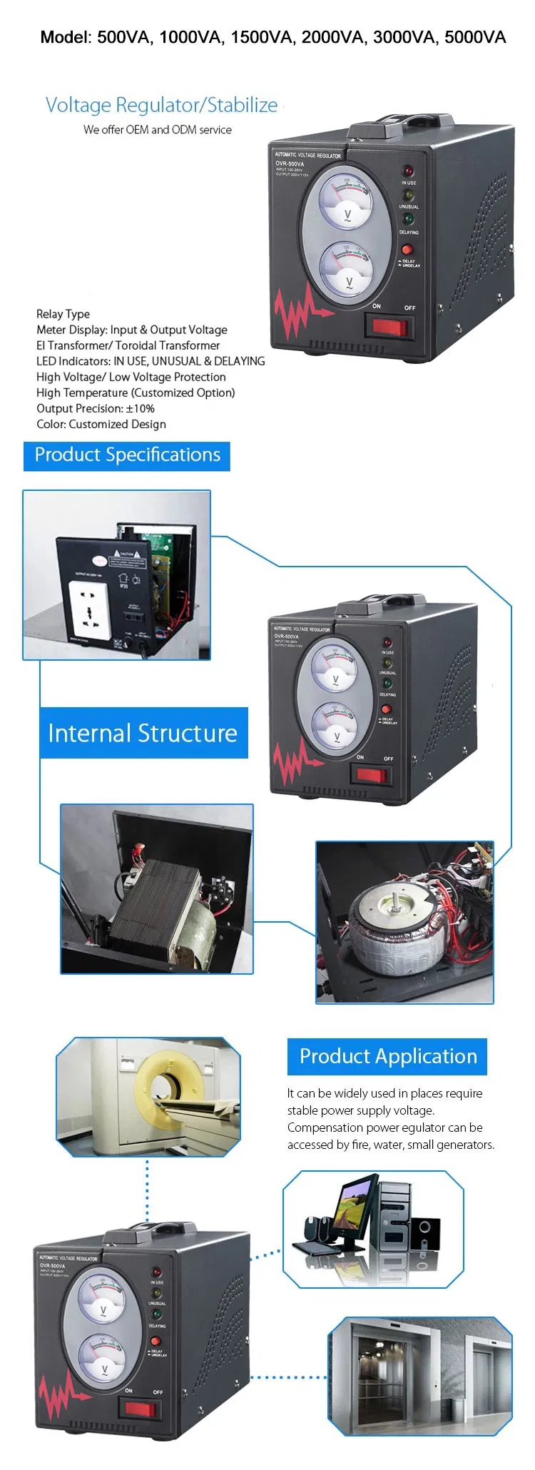 Color Customized Single Phase AC Voltage Stabilizer