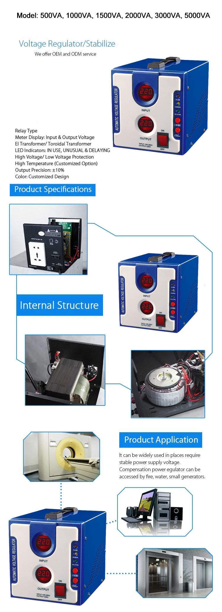 Digital Display Phr 1500va 220V Automatic Voltage Stabilizer