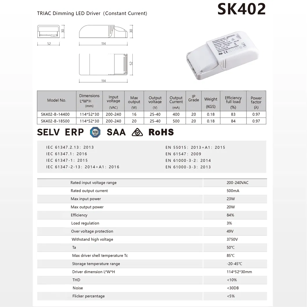 High PF Flicker Free External Triac Dimming Driver Power 8W-14W LED Dimming Driver for LED Module IP20