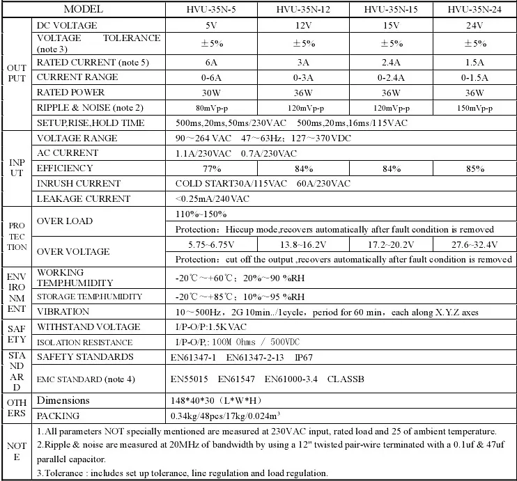 Hvu-35n Single Output Waterproof Power Supply