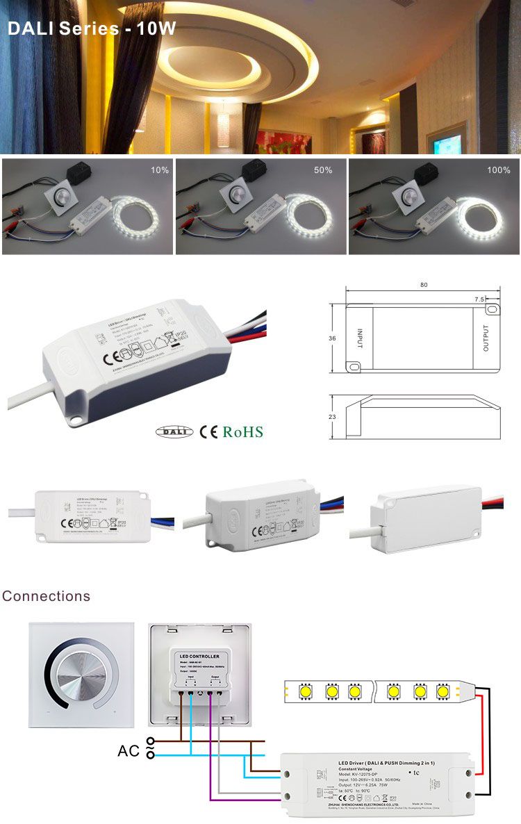 Low Voltage CV Driver 10W 24V/12 V 0.42A Dali Dimmable Plastic Shell Mini LED Driver for Down Light
