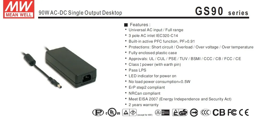 Mean Well 90W AC-DC Desktop Power Supply