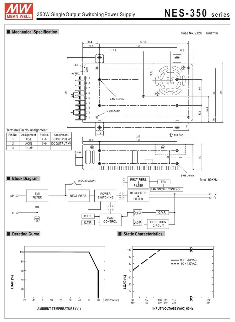 Meanwell 12V 350W Nes-350-12 Constant Voltage LED Driver Transformer for LED Modules