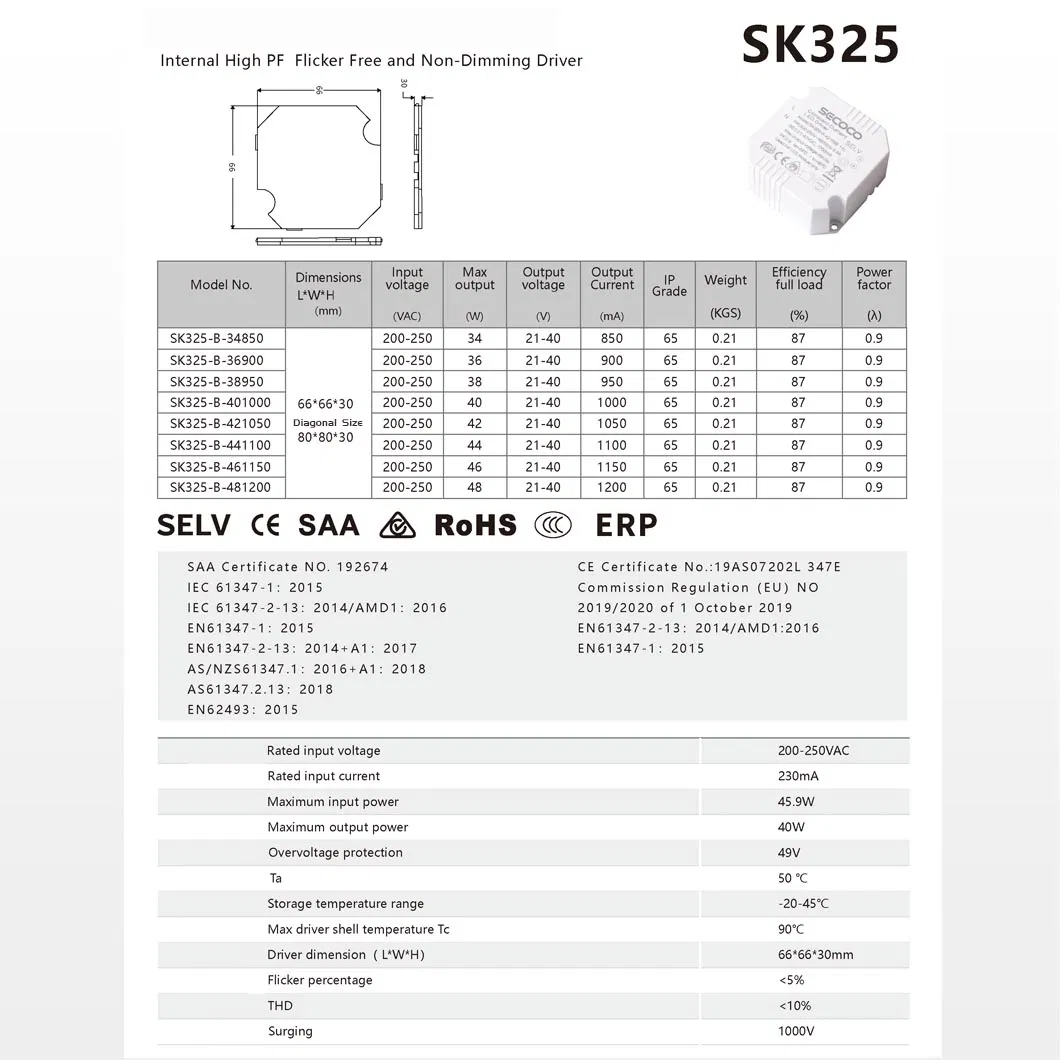 Output Power 34-48W Non-Dimming LED Driver Sk325