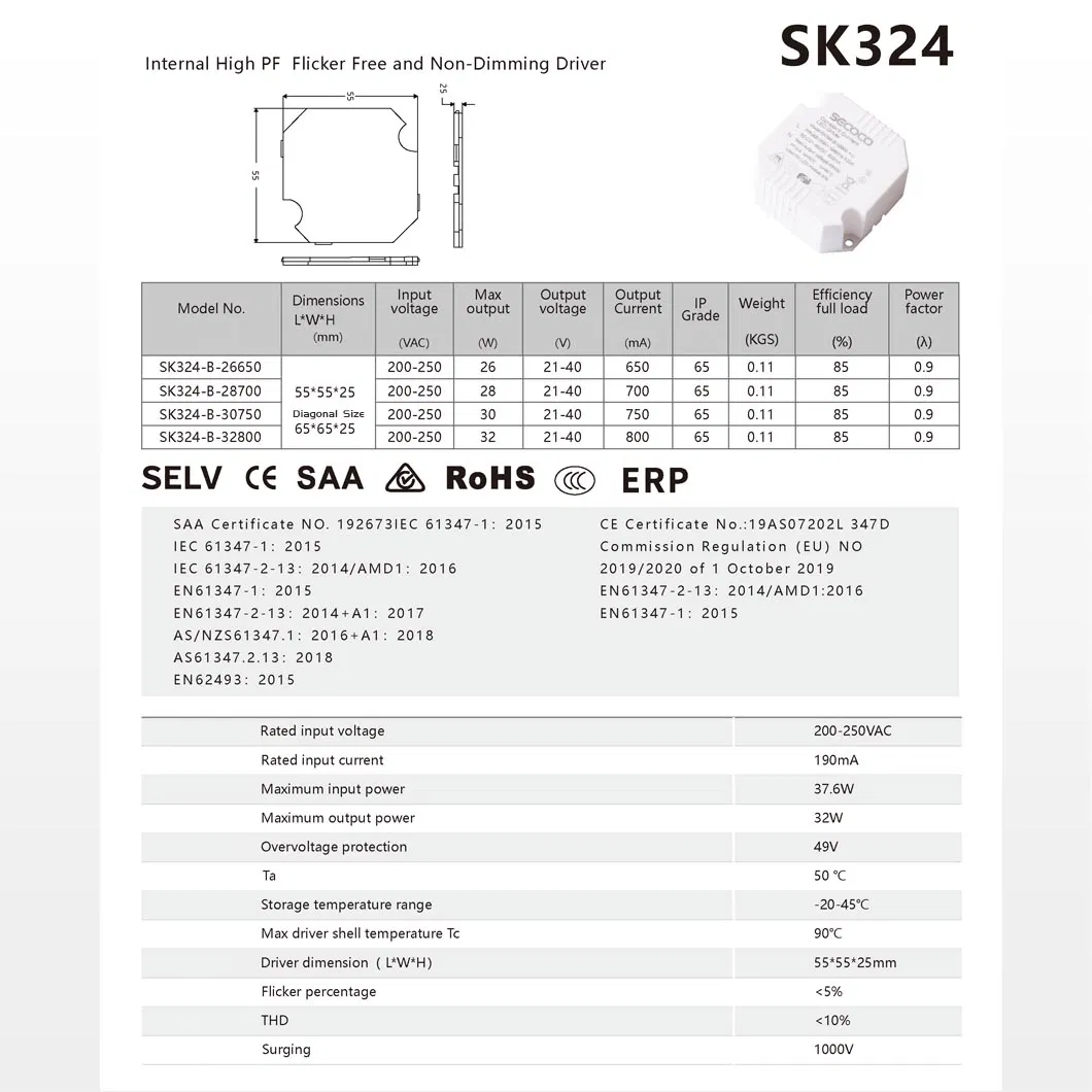 Output Power 34-48W Non-Dimming LED Driver Sk325