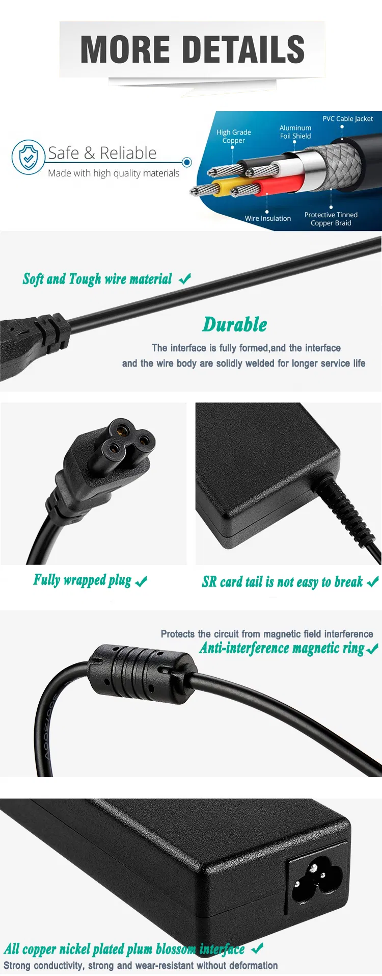 Power Charger Laptop Adapter for DELL 195V 462A Universal 7.4X5.0mm