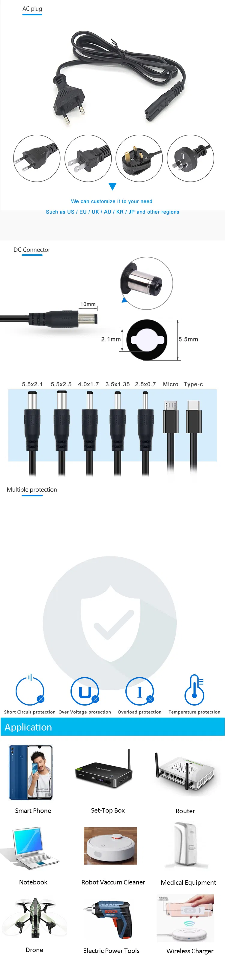 Power Supply 12V6a 24V3a 36V2a AC DC Switching Power Adapter for with CE FCC UL SAA PSE Kc