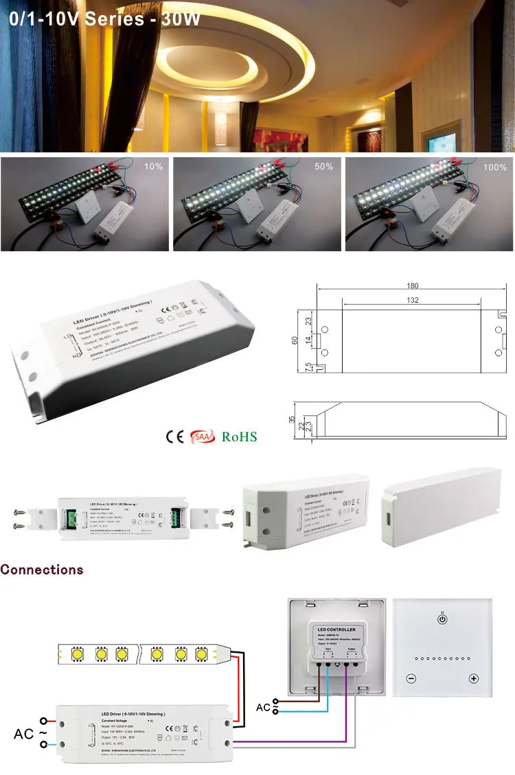 Sc 24V 30W Constant Voltage Power Supply 0-10V Dimmable LED Driver