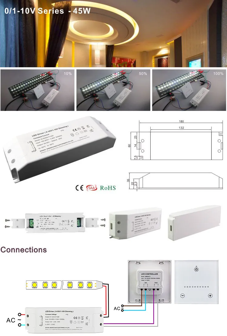 Sc Power 30-50V 900mA 45W Constant Current 0/1-10V Dimming LED Driver with IP20 Design