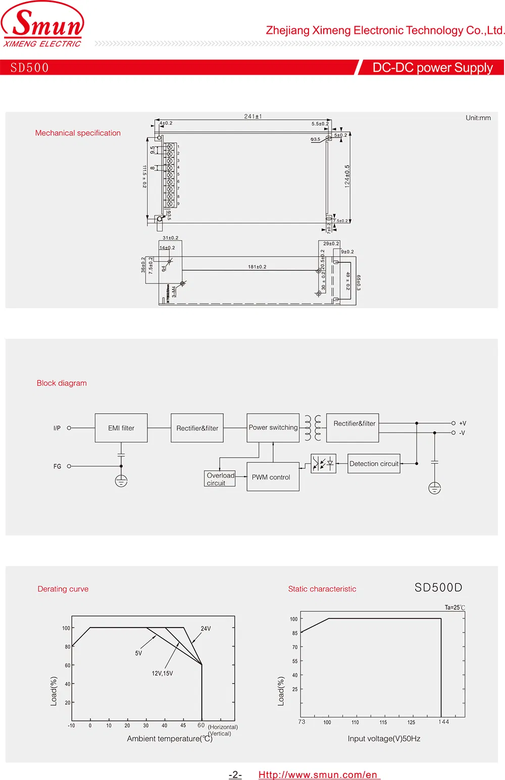 SD-500c-24 500W 48VDC to 24VDC 21A Isolated DC DC Converter