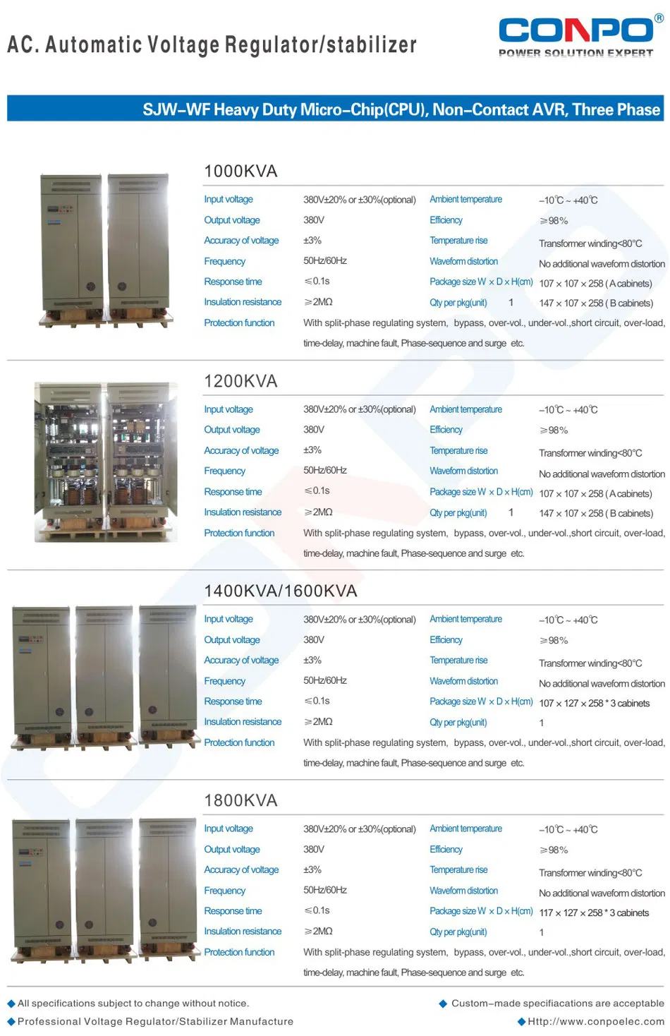 Sjw-Wf-320kVA 3phase Electronic Heavy Duty (SCR/IGBT/Thyistor) , Contactless Voltage Stabilizer/Regulator