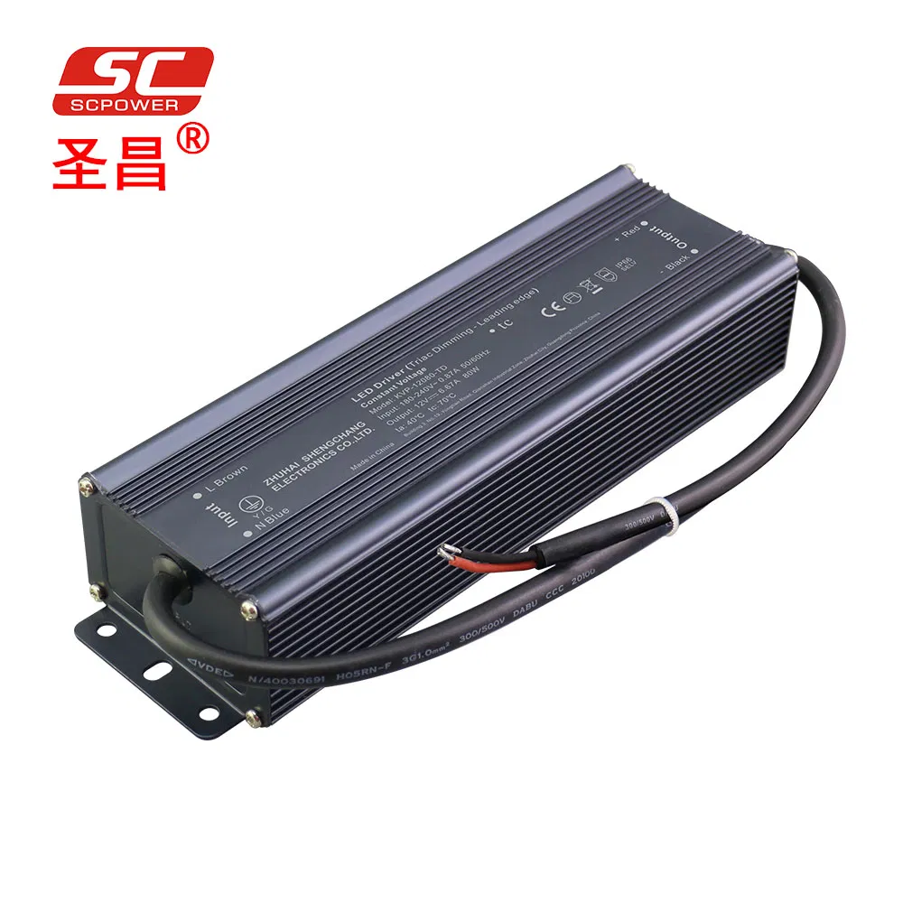 Triac Dimmable Metal Shell 80W 12V 24V LED Driver for LEDs Lighting