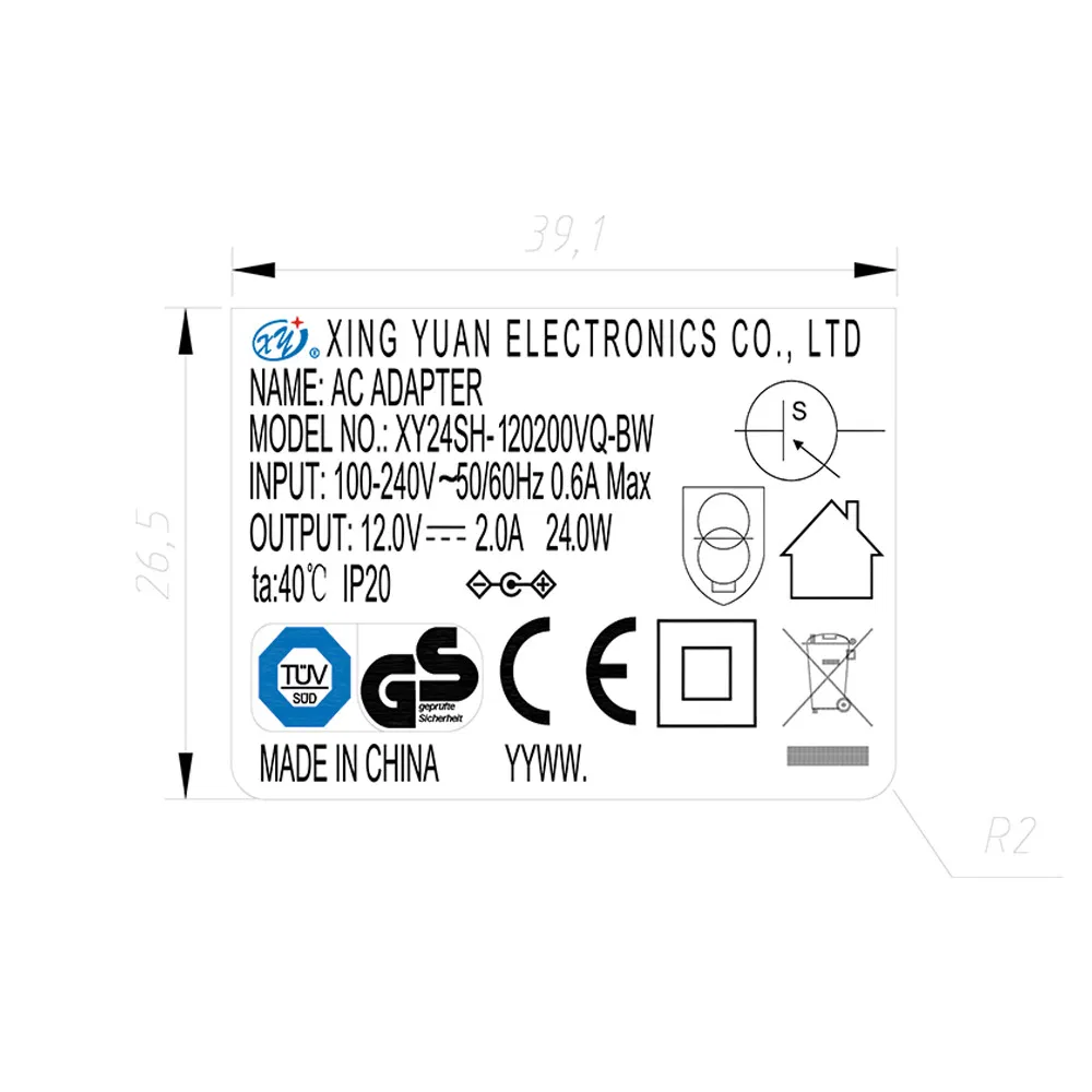 UK Plug Adapter 100-240VAC 12V 2A 24W Power Supply Xy24sh-120200vq-Bw
