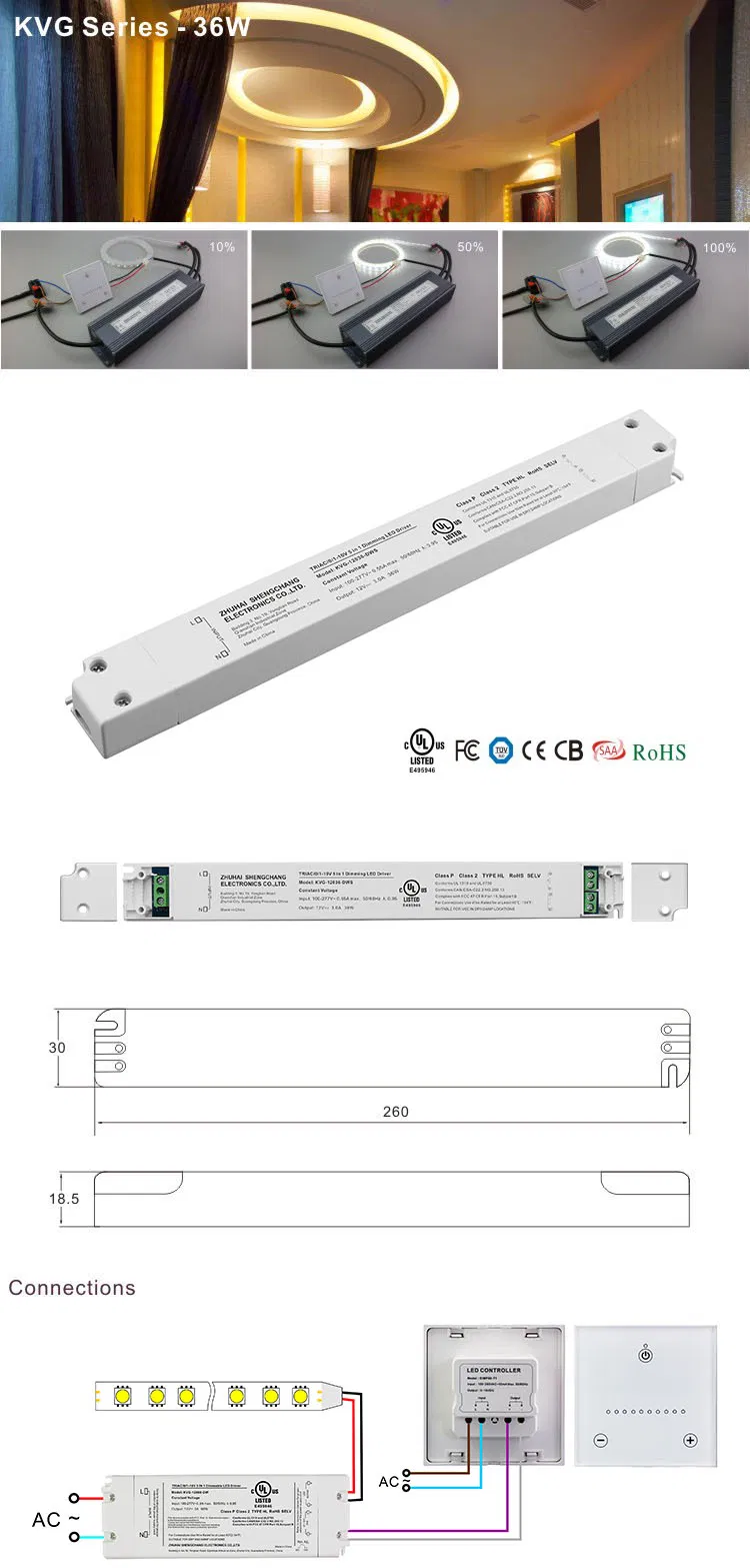 UL cUL FCC Class 2 36W LED Driver 3A Output LED Mirror 24V Driver Triac 0-10V Dimmable LED Driver