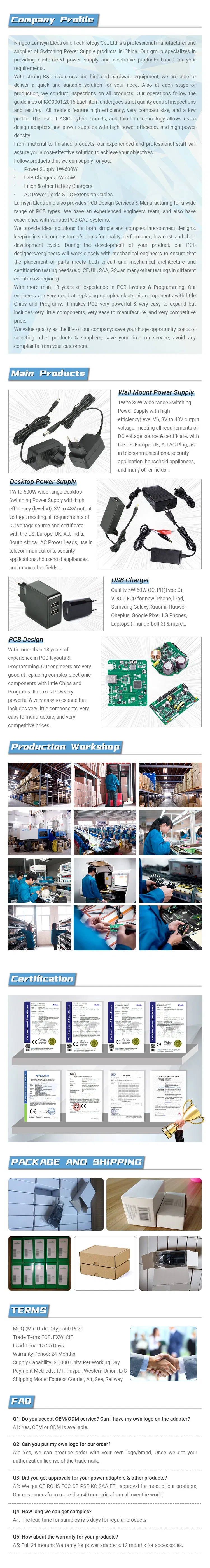 UL Ukca CE Certified 12V2a 24V1a 48V0.5A 24W Wall Mount Power Supply AC DC Adaptor with UK Us Europe Plug