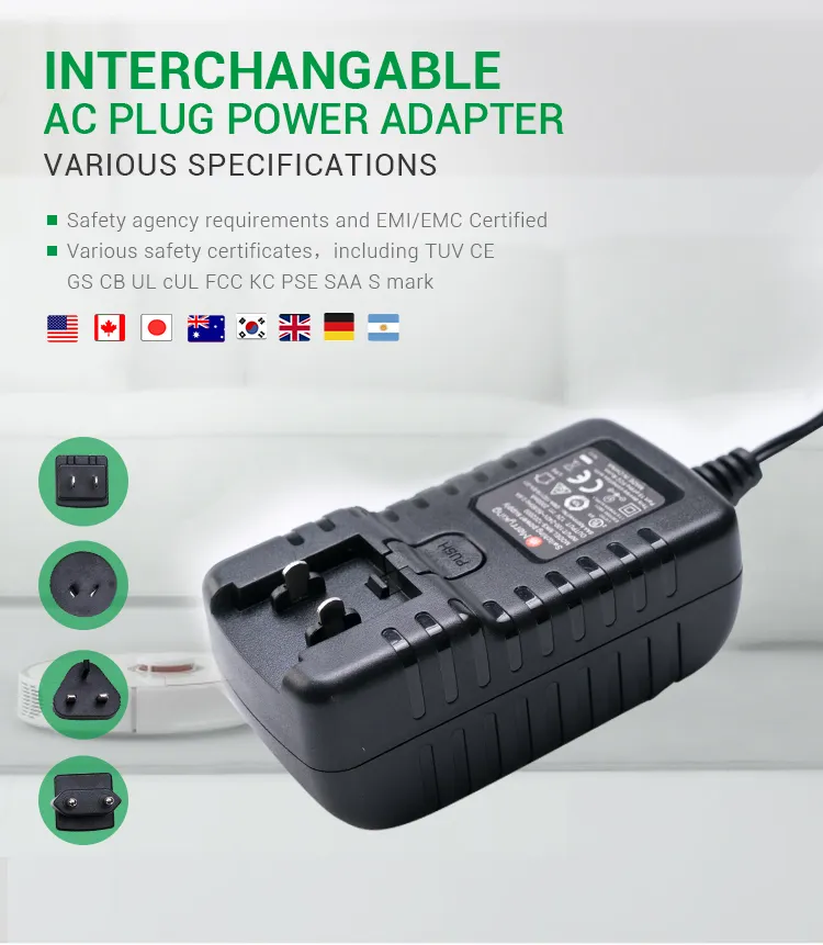 Universal Switching Power Supply 12V 1250mA AC DC Adapter with Interchangeable Plugs