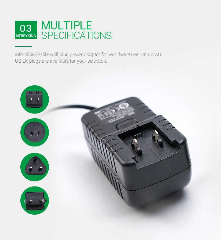 Universal Switching Power Supply 12V 1250mA AC DC Adapter with Interchangeable Plugs